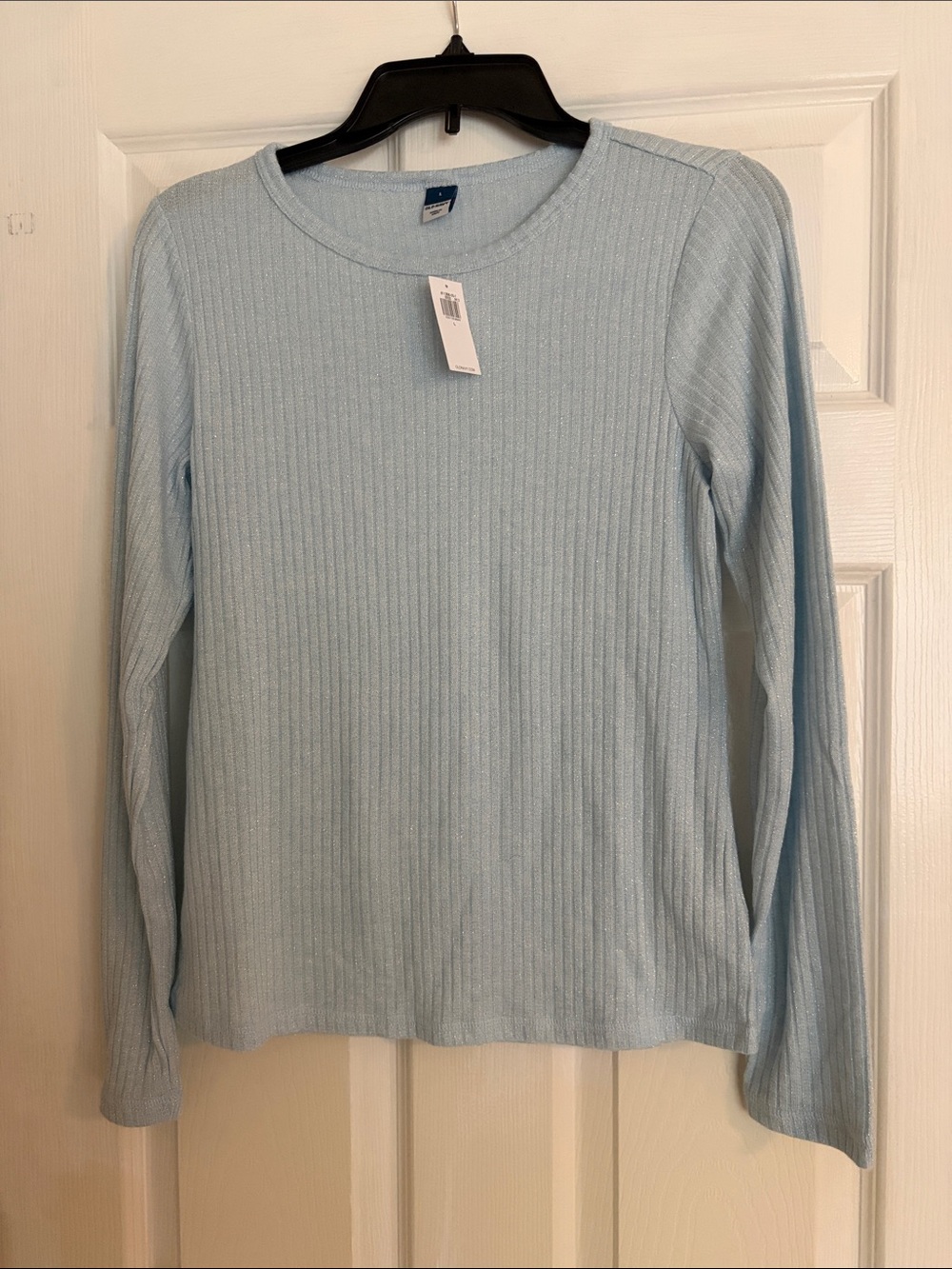 Old Navy Light Blue Ribbed Metallic Long-Sleeve Tee Women’s size large